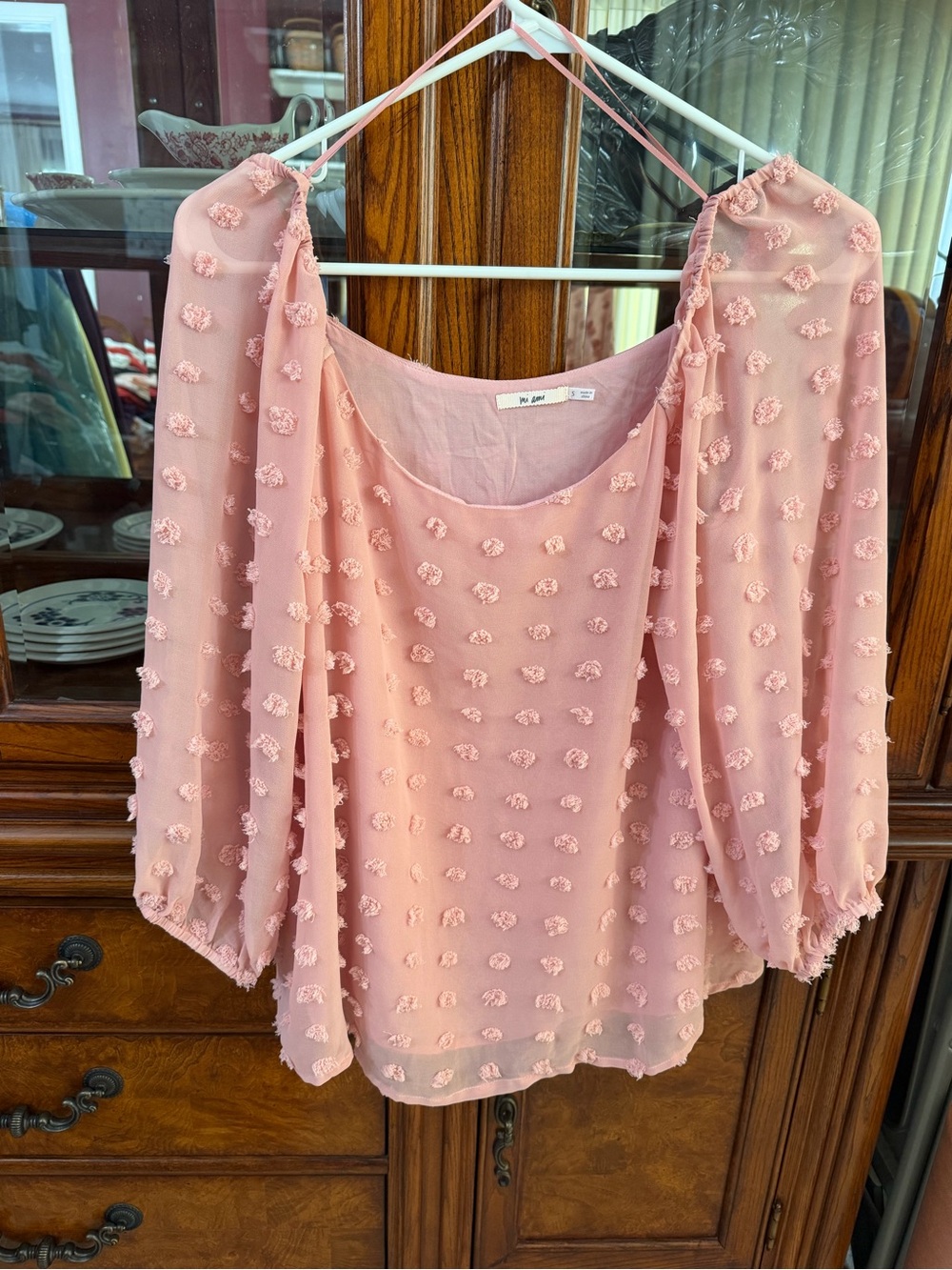 miami Dusty Rose Pom-Pom Puff Sleeve Blouse